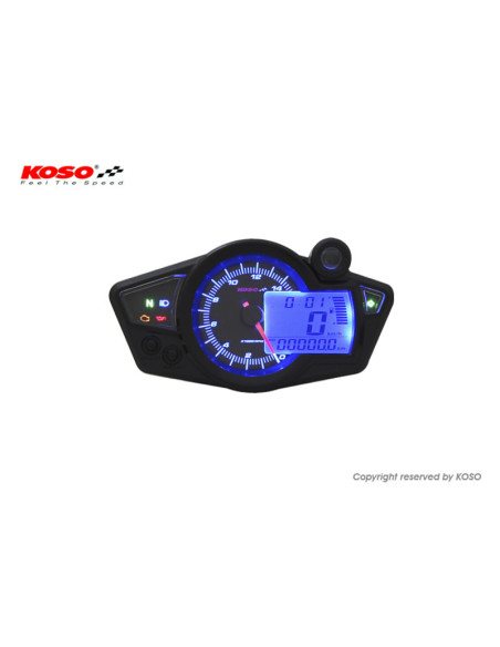 Compteur de vitesse KOSO RX1N+ GP Style II multifonctions fond noir universel