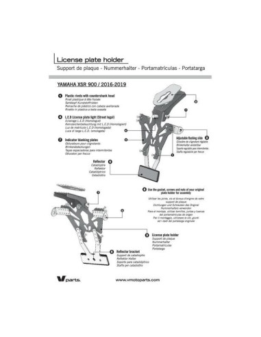 Support de plaque V PARTS noir Yamaha XSR 900