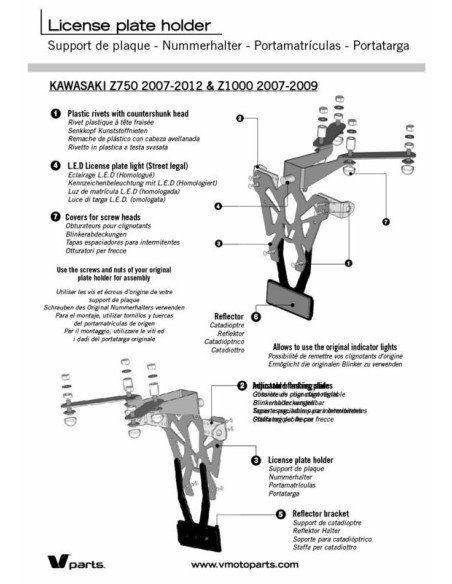 Support de plaque V PARTS noir Kawasaki Z750