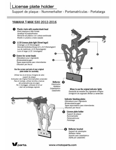 Support de plaque V PARTS noir Yamaha T-Max 530