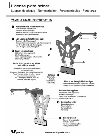 Support de plaque V PARTS noir Yamaha T-Max 530