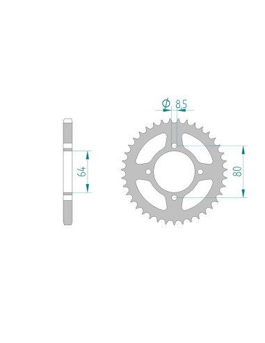 Kit chaine AFAM acier YAMAHA RDX 125 RAYONS 1E7 pas 428 1980 à 1981
