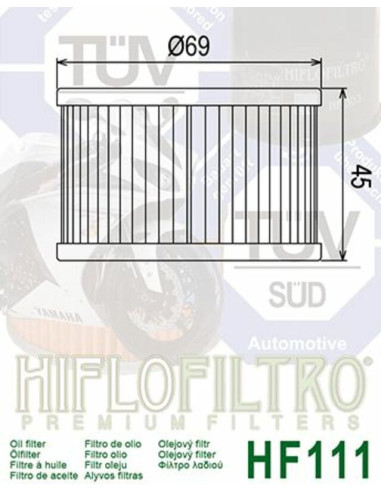 Filtre à huile HIFLOFILTRO - HF111 Honda