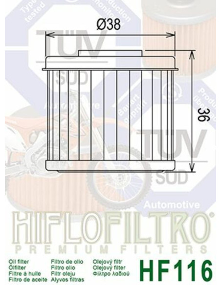 Filtre à huile HIFLOFILTRO - HF116