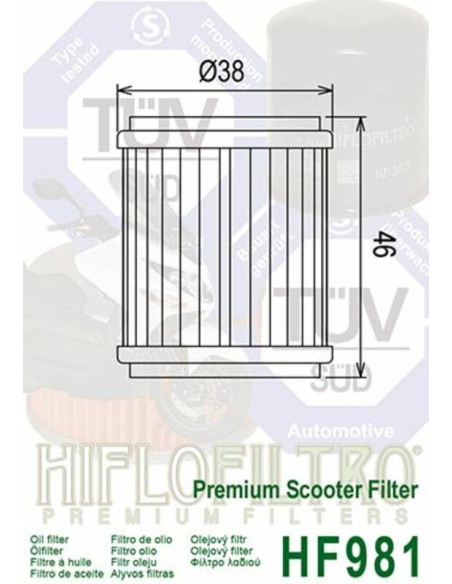 Filtre à huile HIFLOFILTRO - HF981