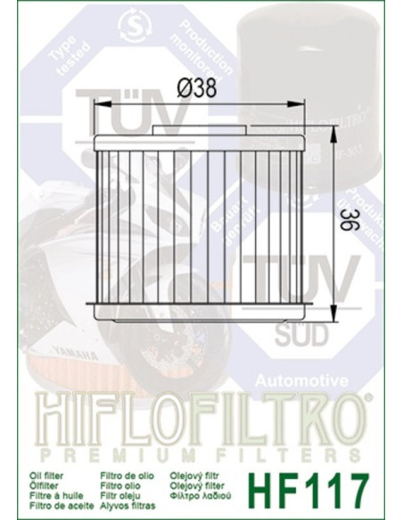Filtre à huile HIFLOFILTRO - HF117 Honda