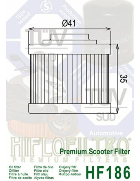 Filtre à huile HIFLOFILTRO - HF186 Aprilia Scarabeo