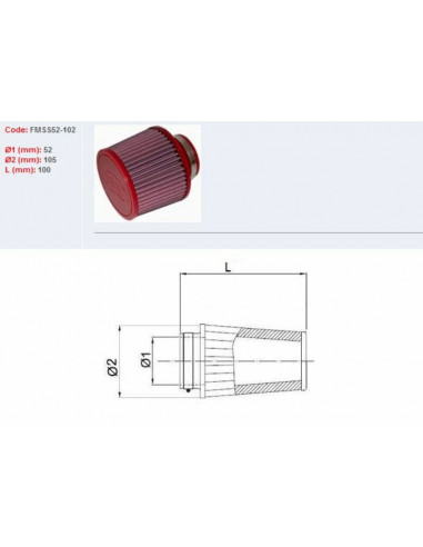 Filtre à air BMC conique Ø52mm - SS52-102