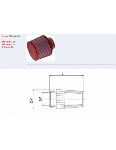 Filtre à air BMC conique Ø41mm - FMSA41-60