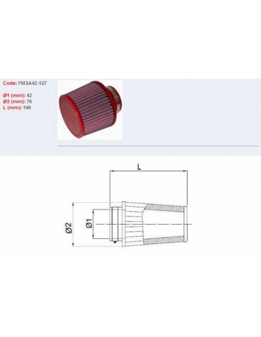 Filtre à air BMC conique Ø42mm - FMSA42-127