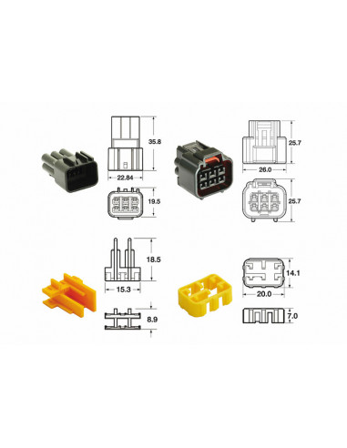 Jeu de connectiques 6 voies Série 090 FRKW BIHR type origine - 5 jeux complets