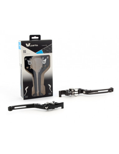 Leviers V-PARTS repliables 177mm taillé masse noir/visserie alu avec adaptateurs par paire BMW