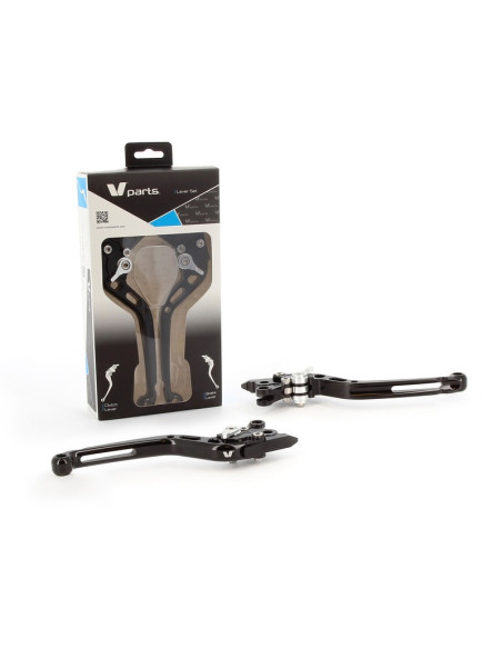 Leviers V-PARTS standard 175mm taillé masse noir/visserie alu avec adaptateurs par paire KTM