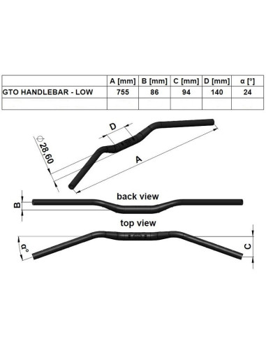 Guidon GILLES TOOLING Ø28,6mm GT Oversize sans barre noir
