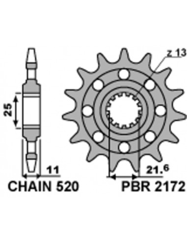 Pignon PBR Racing acier standard 2172 - 520