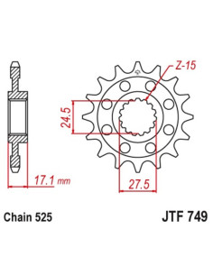 Pignon JT SPROCKETS acier standard 749 - 525 2