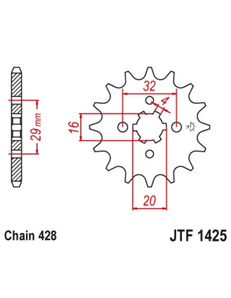 Pignon JT SPROCKETS 13 dents acier standard pas 428 type 1425