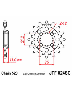 Pignon JT SPROCKETS acier anti-boue 824 - 520 2