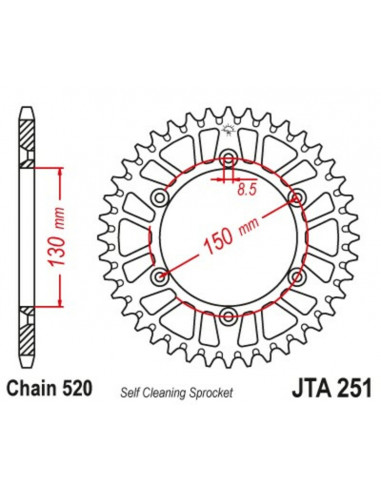 Couronne JT SPROCKETS aluminium ultra-light anti-boue 251 - 520