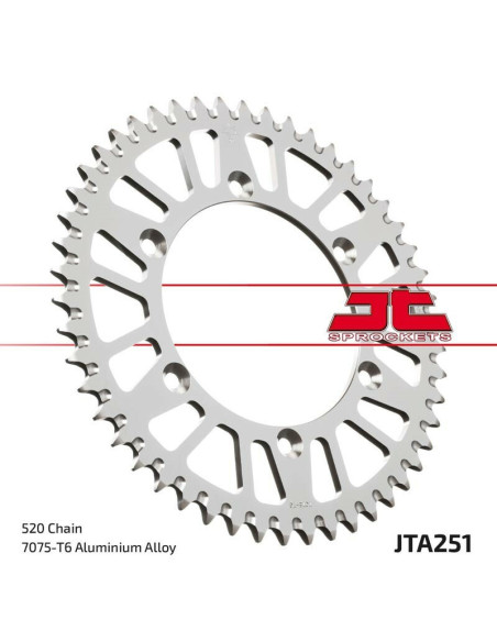 Couronne JT SPROCKETS aluminium ultra-light anti-boue 251 - 520