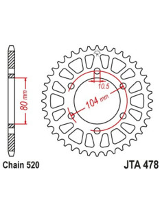 Couronne JT SPROCKETS aluminium ultra-light anti-boue 478 - 520