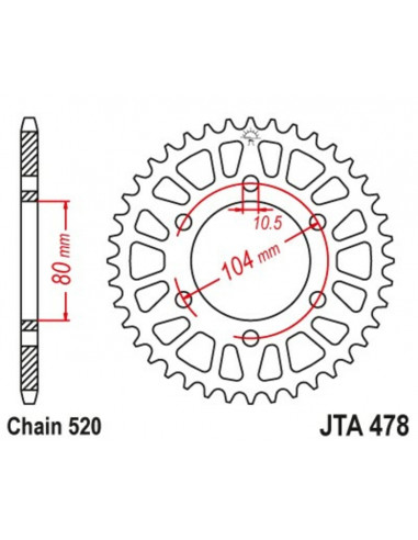 Couronne JT SPROCKETS aluminium ultra-light anti-boue 478 - 520