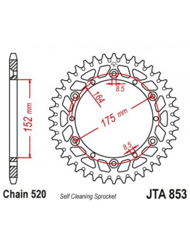 Couronne JT SPROCKETS aluminium ultra-light anti-boue 853 - 520