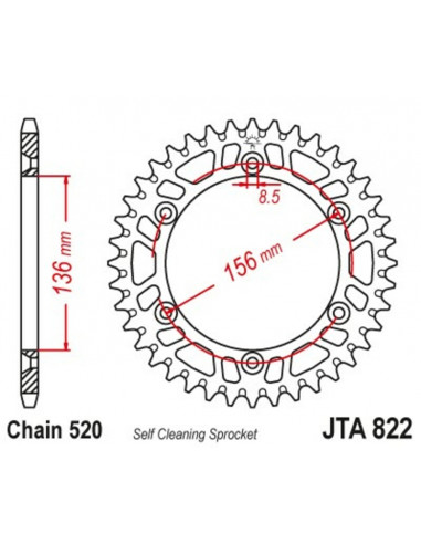 Couronne JT SPROCKETS aluminium ultra-light anti-boue 822 - 520