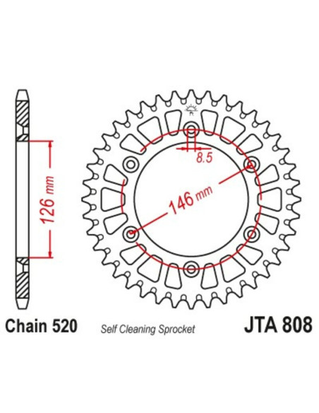Couronne JT SPROCKETS aluminium ultra-light anti-boue 808 - 520