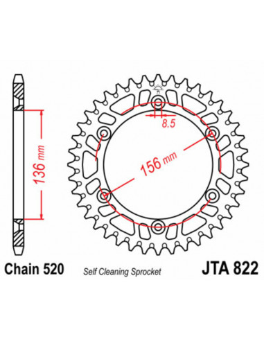 Couronne JT SPROCKETS aluminium Ultra-Light anti-boue 822 - 520