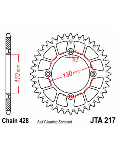 Couronne JT SPROCKETS aluminium Ultra-Light anti-boue 217 - 428