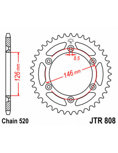 Couronne JT SPROCKETS acier standard 808 - 520