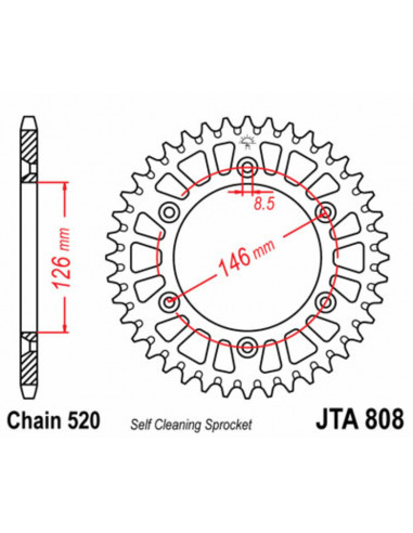 Couronne JT SPROCKETS aluminium Ultra-Light anti-boue 808 - 520