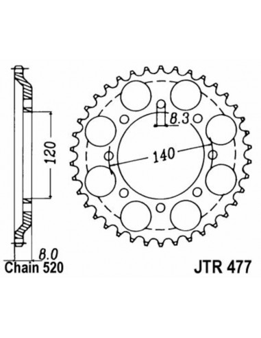 Couronne JT SPROCKETS acier standard 477 - 520