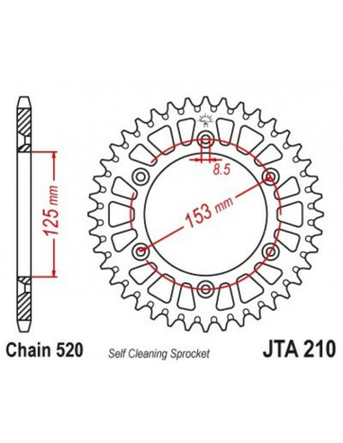 Couronne JT SPROCKETS aluminium ultra-light anti-boue 210 - 520