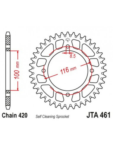 Couronne JT SPROCKETS aluminium ultra-light anti-boue 461 - 420