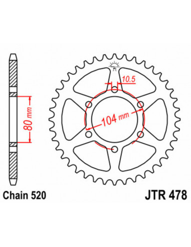 Couronne JT SPROCKETS acier standard 478 - 520