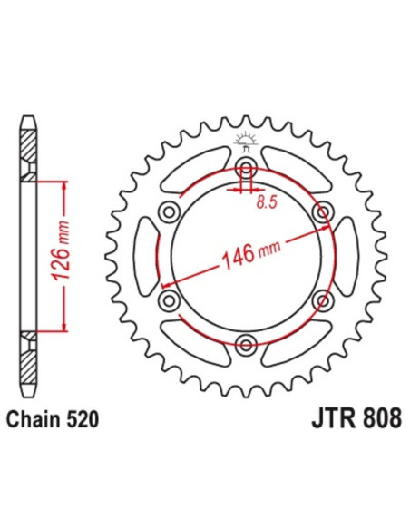 Couronne JT SPROCKETS acier anti-boue 808 - 520