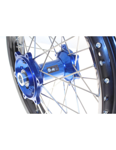 Kit roues complètes avant + arrière ART MX 21x1,60/18x2,15 jante noir/moyeu bleu Yamaha