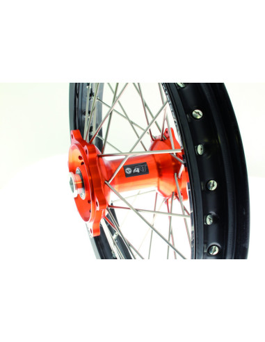 Kit roues complètes avant + arrière ART MX 21x1,60/19x2,15 jante noir/moyeu orange KTM