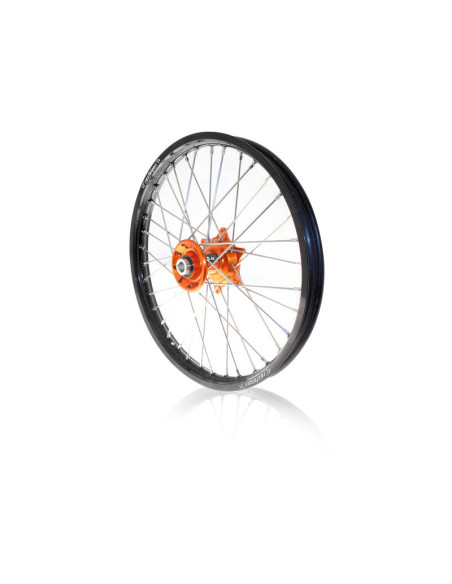 Kit roues complètes avant + arrière ART MX 21x1,60/19x2,15 jante noir/moyeu orange KTM