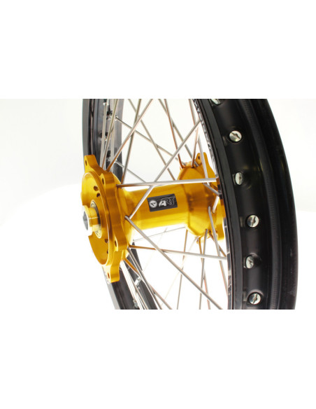 Kit roues complètes avant + arrière ART MX 21x1,60/19x2,15 jante noir/moyeu or Suzuki