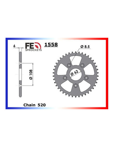 125.PLANET '98/02 14X43 RK520GXW  Roues 3 ou 6 Bâtons