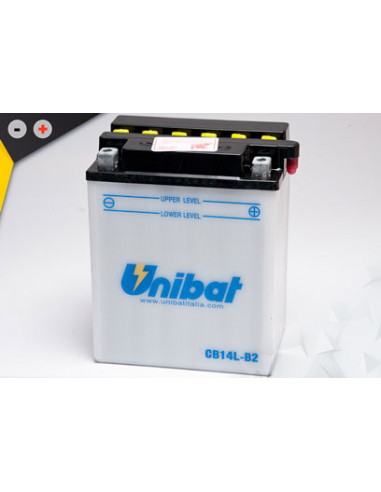 Batterie Unibat CB14L-B2 - Livrée avec flacons d'acide séparé.