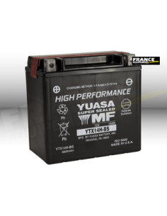 Batterie YUASA YTX14H-BS livrée avec les flacons d'acide