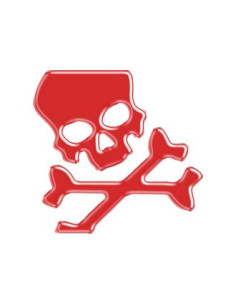 Label en 3D de forme TETE DE MORT Rouge. 1 Pièce.