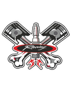 Label déco moto "PISTON RACING". 2 pièces.