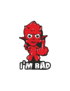 Label déco moto "DIABLE I'M BAD". 2 pièces.