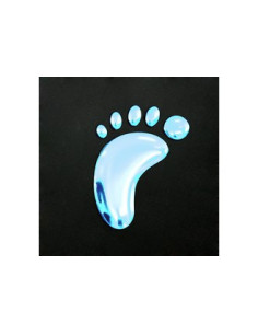 Label en 3D de forme PIED Bleu. 1 pièce.