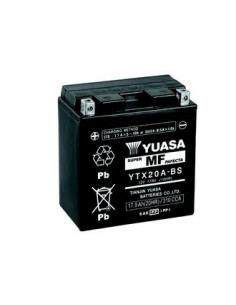 Batterie YUASA YTX20A-BS livrée avec les flacons d'acide
